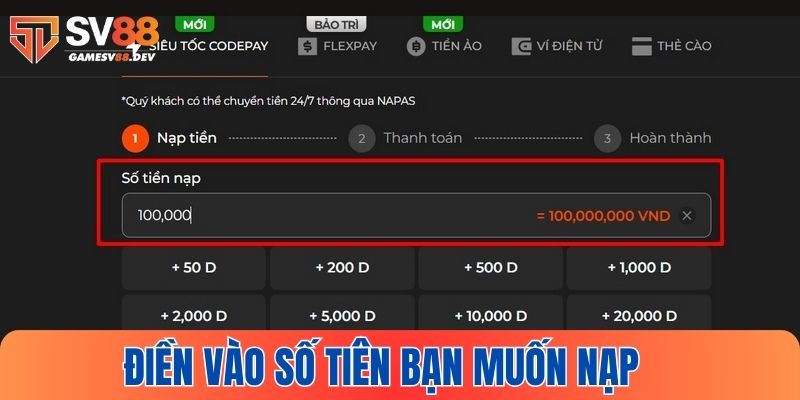 Điền số tiền bạn muốn nạp